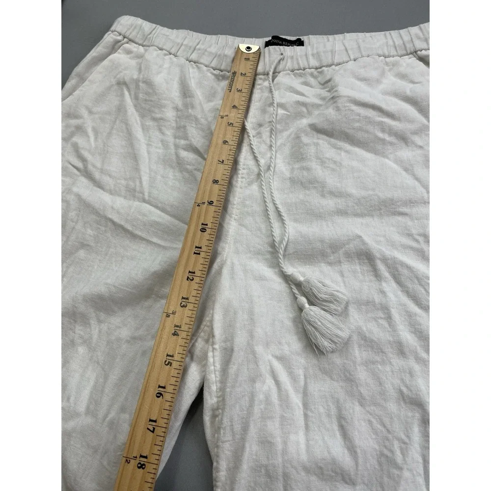 Banana Republic White Linen Blend Wide Leg Crop‎ Pants Tassel Drawstring Large
